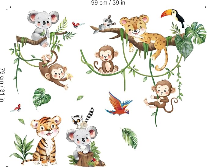 decalmile Jungle Animal Tree Branch Safari Animal Wall Decals Stickers - Image 5