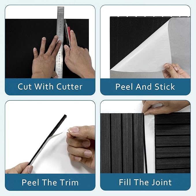 4-Piece Wood Slat Wall Panel for Interior Wall Decor Noise Cancelling 47.2" x 23.6" Peel and Stick Acoustic Decorative 3D Sound Absorbing Wall Paneling, Black Grey - Image 4