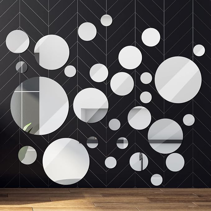 Jetec 28 Pcs Round Glass Mirror Tiles, 2/3/4/6/8/10 Inch Wall Decor Set - Image 6