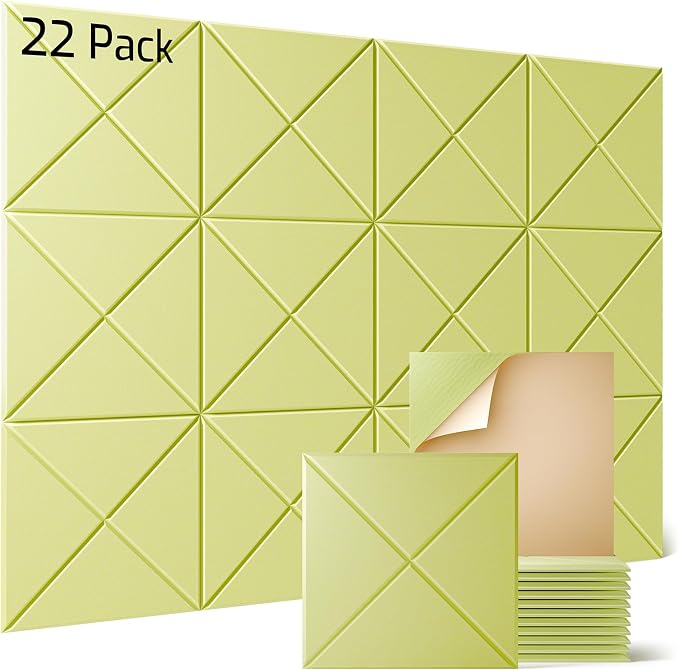 Sonicism 22 Pack X-Lined Acoustic Panels with Self-Adhesive, 12"X 12"X 0.4" Sound Proof Foam Panels, Decorative Soundproof Wall Panels, Sound Absorbing Tile for Home & Offices, Pale Yellow by Sonicism
