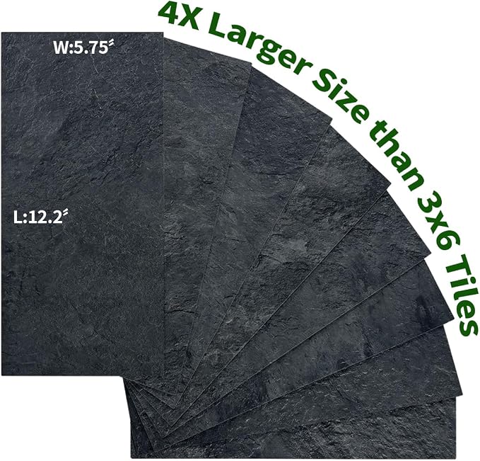 AULIGET 6" x 12" Black Slate Peel and Stick Backsplash Wall Tiles, PVC Faux Stone Stick on Tiles for Backsplash Kitchen, Bathroom, Laundry Room, Camper, Fireplace (Pack of 20) - Image 5