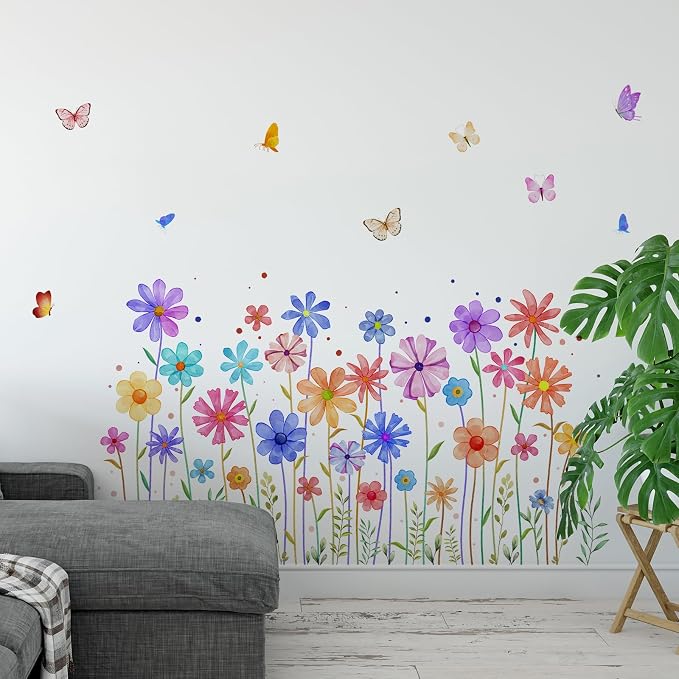 3 Pieces Colorful Flowers Wall Decals Vinyl Colorful Flowers Wall Stickers Removable Floral Art Murals Peel and Stick Decor for Girls Bedroom Living Room Nursery - Image 3