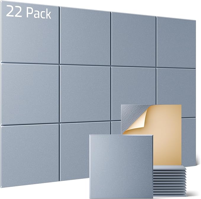 Sonicism 22 Pack Acoustic Wall Panels with Self-Adhesive, 12" X 12" X 0.4" Sound Proof Foam Panels, Decorative Soundproof Wall Panels, Sound Proof Absorbing Tiles for Home & Offices, Smoky Gray by Sonicism