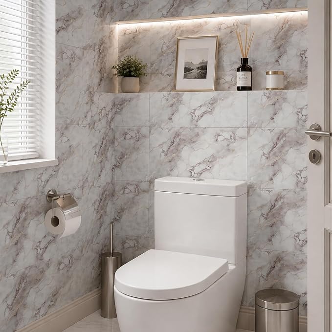 30Pcs Marble Wall Panels 23.6"X11.8" PVC Waterproof Tiles Peel and Stick Wall Panels Self Adhesive Backsplash Tiles for Kitchen Living Rooms TV Walls Bathroom Rv Camper Van (Not Real Tile) - Image 2