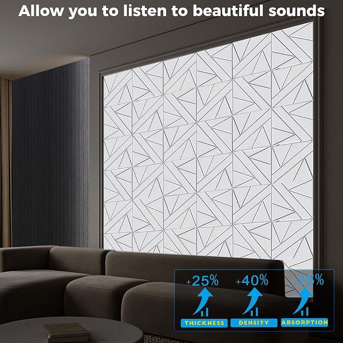 12 Pack Self-Adhesive Soundproof Wall Panels, 12 x 12 x 0.47 in Sound Proof Foam Panels for Walls, 1.2lb/ft³ High Density, Thicker 0.47in, Acoustic Panels, Noise Dampening Panels Studio White - Image 3