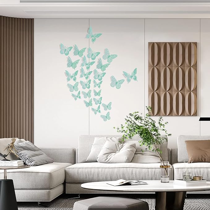SAOROPEB 3D Butterfly Wall Decor 48 Pcs Pale Turquoise Butterfly Decoration | 4 Styles 3 Sizes, Birthday Decorations&Butterfly Party Decorations&Butterfly Cake Decorations-Removable - Image 2