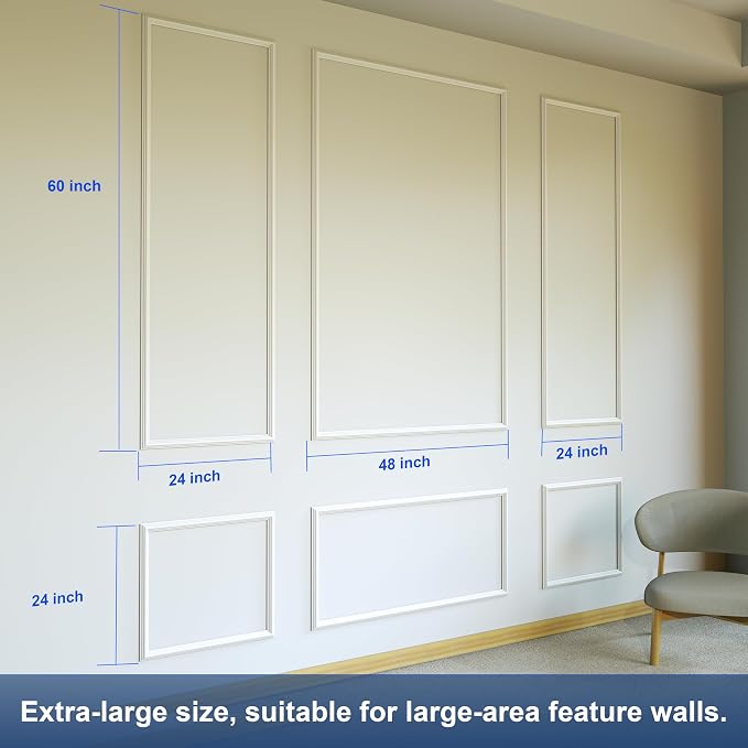 NeatiEase Peel and Stick Wall Molding Kit 6-Frame Pre-Made, Ready-to-Assemble Wall Moulding Panel Frame, Self-Adhesive Wainscoting Panels Wall Trim for Interior Walls Home Decor (60"x48",60"x24") - Image 2