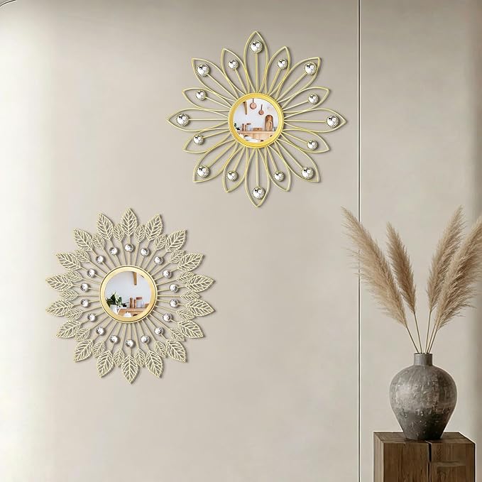 2 Pack Metal Mirrors for Wall Boho Sunburst Wall Mirror Home Decor Modern Decorative Wall Art for Bedroom Living Room Entryway by Unknown