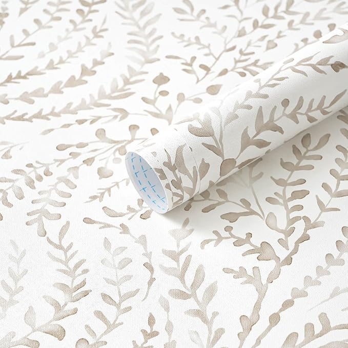 Ismoon Boho Peel and Stick Wallpaper Beige Neutral Farmhouse Contact Paper | 17.3x78.7in Leaf Botanical Stick on Wall Paper Removable Self Adhesive Vinyl Wallpaper for Bedroom Accent Wall Decor Hallway by Ismoon