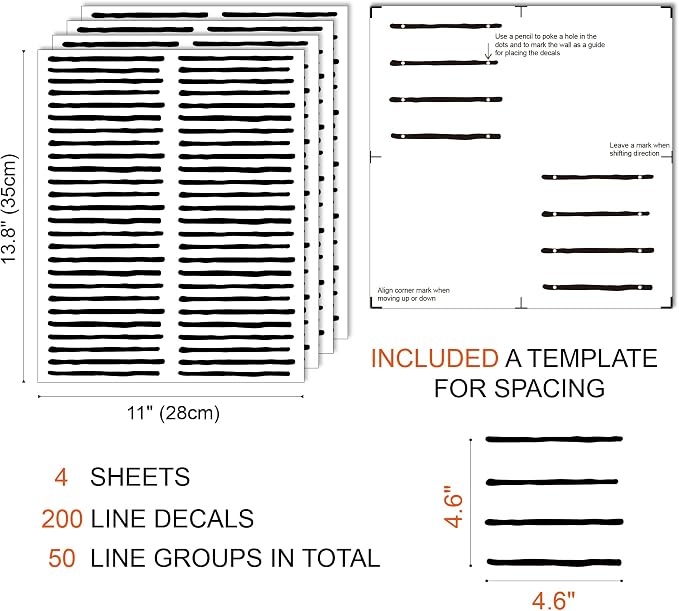 4-Line Black Wall Decals with a Template, Boho Scandinavian Décor | 200 matte black strips to craft a stunning boho Scandinavian accent wall. Guide included for hallway, bedroom, living room. - Image 6