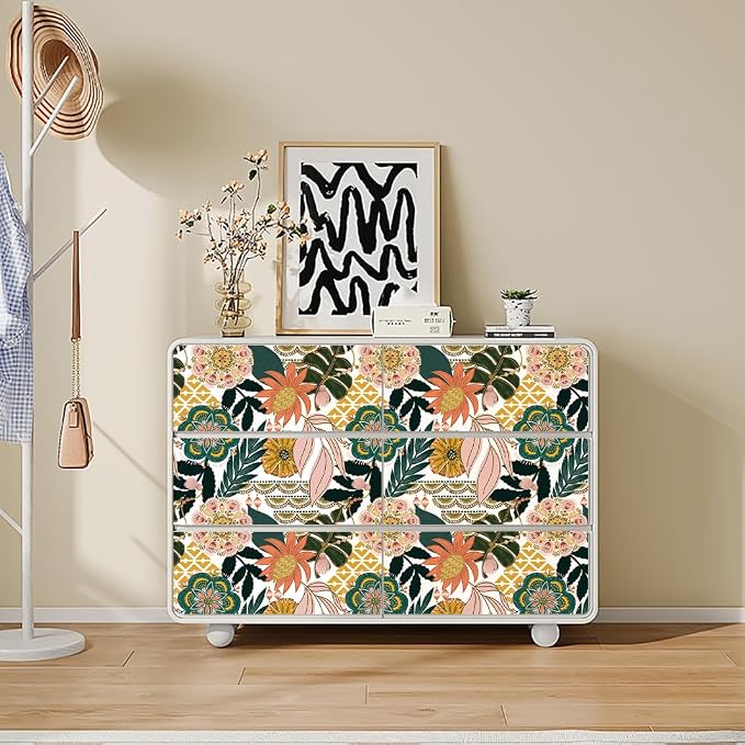 HAOKHOME Peel and Stick Wallpaper Boho Tropical Floral Retro 17.3in x32.8ft | Botanical Banana Leaf Textured Removable Waterproof Renter Friendly Wall Paper White Pink Green Contact Paper for Bathroom - Image 6
