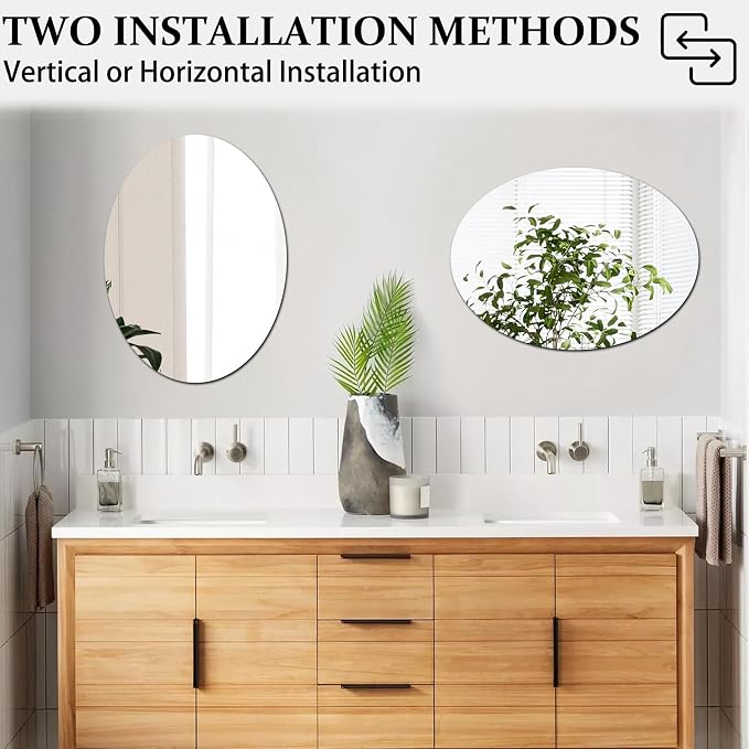 16.5 x 13 inch Frameless Oval Wall Mirror for Bathroom Sink - Image 4