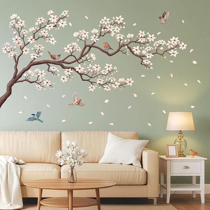 DECOWALL SG2-2424 White Cherry Blossom Branch Wall Decal Stickers 45.8"x24.3" Removable DIY Romantic Tree Murals Peel and Stick Art Home Decor for Girls Bedroom Nursery Rooms Living - Image 3