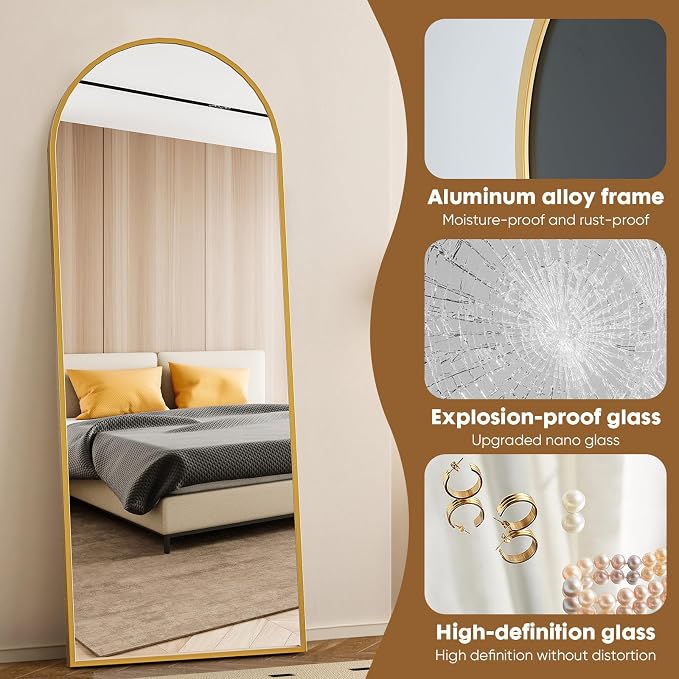 Alpen Gold Arched Full Length Mirror, X-Large 64x21 Floor Mirror with Stand - Image 5