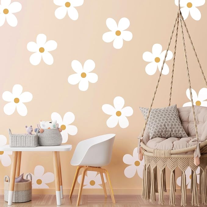 TaoBary 12 Sheet Daisy Wall Sticker Decal for Room Decor Flower Wall Decal | Big Flower Wall Sticker, Large Floral Decal, Daisy Bedroom Decor, White, Removable Peel and Stick, Nursery Home Wall Decor - Image 5