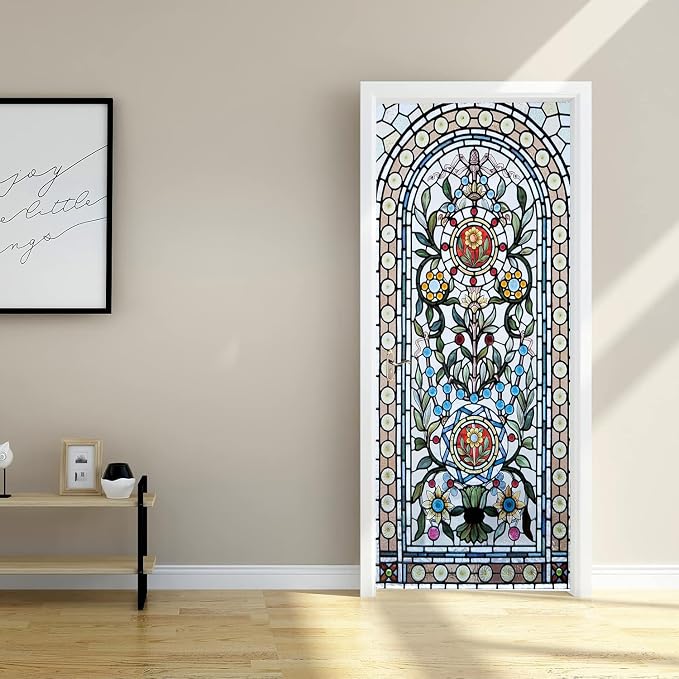 artfanke 3D Stained Glass Door Sticker Peel and Stick 30.3"x78.7"- Self-Adhesive Door Murals Wallpaper Decal for Living Room Bedroom Decor(2 Sheets/Set) - Image 3