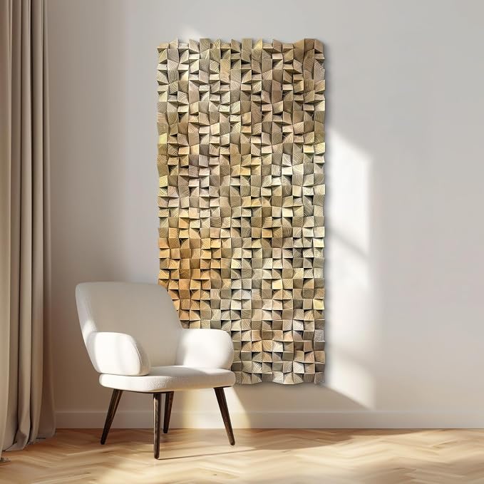 LIUZEYUE Extra Large Wood Decor, Room-Scale Textural Impact, Organic Depth | faceted pine wall decor; soft brown and ivory, broad wall balance; corporate entrance statement wall; 39.4 x 78.7 in - Image 6