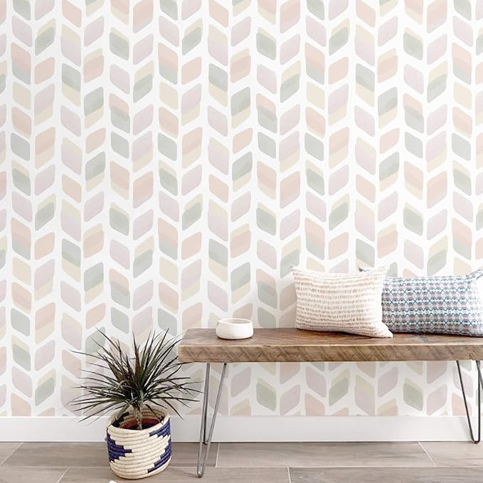 17.3in X32.8ft Boho Peel and Stick Wallpaper Pink Checkered Contact Paper Neutral Geometric Wall Paper Modern Self Adhesive Removable Wallpaper for Bathroom Kitchen Cabinet Waterproof Vinyl Roll - Image 4