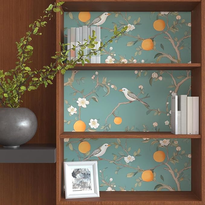 Laatse Vintage Green Bird Floral Wallpaper Peel and Stick 17.5"x118" | Self Adhesive/Removable/Waterproof/Thick Vinyl Contact Paper for Bathroom Bedroom Shelf Cabinet Drawer,Prepasted,Easy Peel - Image 4