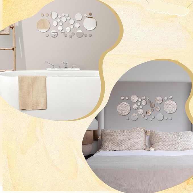 30 Pcs Round Mirror Tiles Self Adhesive, Mirror Wall Decals, Circular Glass Stick On Mirrors, Circle Mirrors for Wall Decor for Bedroom, Bathroom, Living Room, Door, 4 Sizes - Image 7