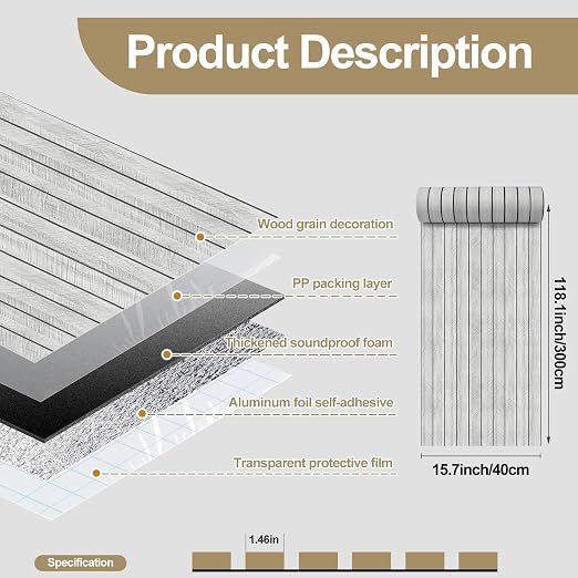 Thick Wood Slat Wall Panels, Modern 3D Peel and Stick, 15.75"x118" Self-Adhesive Accent Wall with Sound Dampening for TV Wall and Ceiling, Bedroom, Home Office, Light Grey, 13 Sq Ft - Image 4