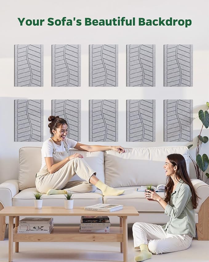 6 Pack Acoustic Panels Sound Absorbing for Home Theater Walls, Decorative Gray Self-Adhesive Leaf Textured Art Ceiling Tiles - Acoustical Treatments for Recording Studio Door 17"×12"×0.4" - Image 6