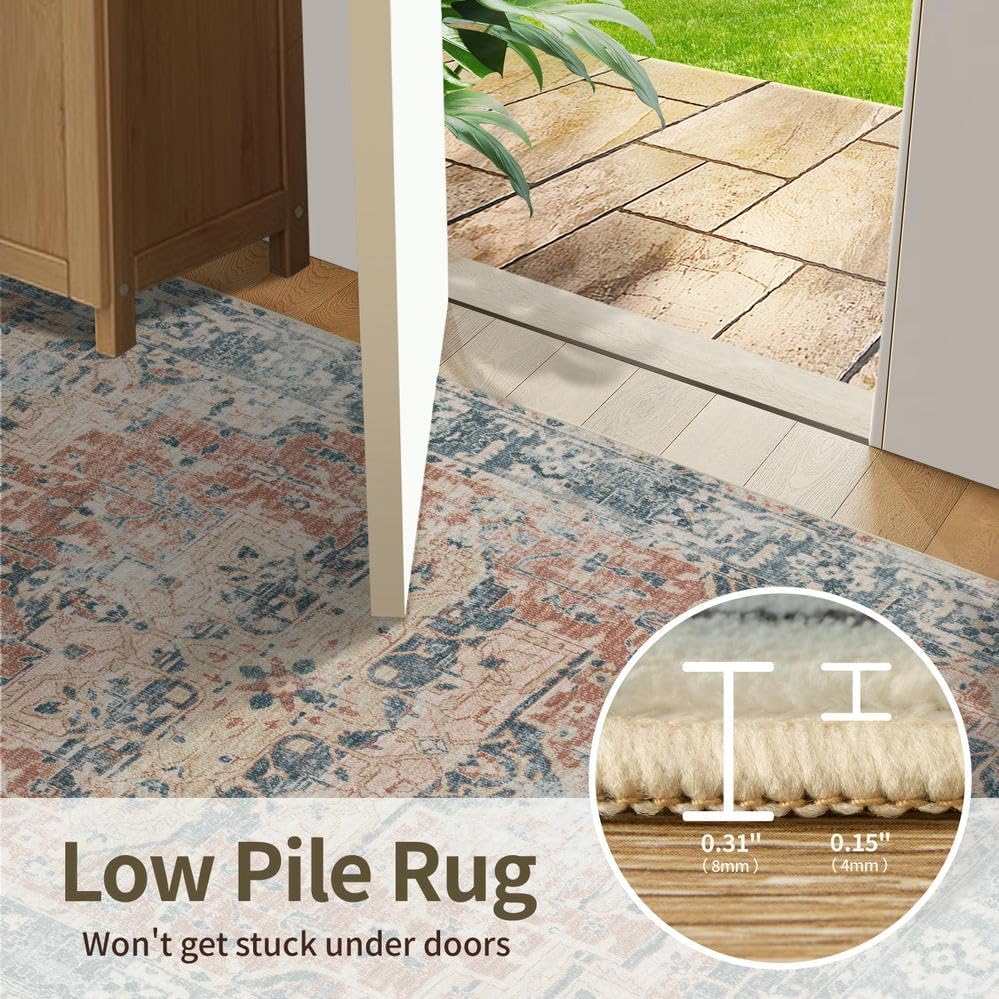 Rugxara 3x5 Rug for Entryway Bedroom Washable Area Rugs Carpet, Coral Blue - Image 7