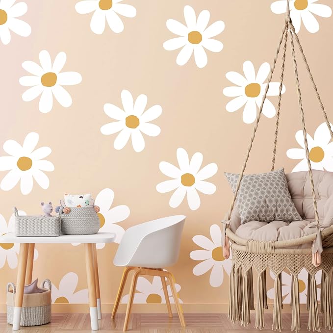 TaoBary 12 Sheet Large Daisy Wall Sticker Decal White Flower Wall Decals | Big Flower Wall Sticker, Floral Decal, Daisy Bedroom Room Decor, Removable Peel and Stick, Nursery Home Wall Decor by TaoBary