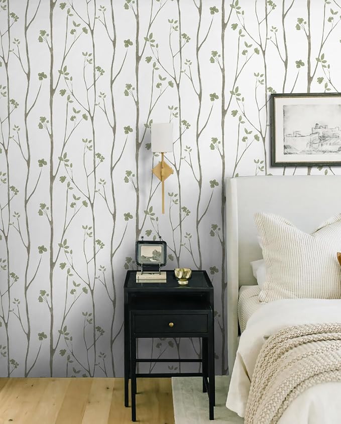 Timeet Green White Leaf Floral Boho Wallpaper 16" x 393.7" Self-Adhesive Removable Peel and Stick for Walls Covering - Image 6