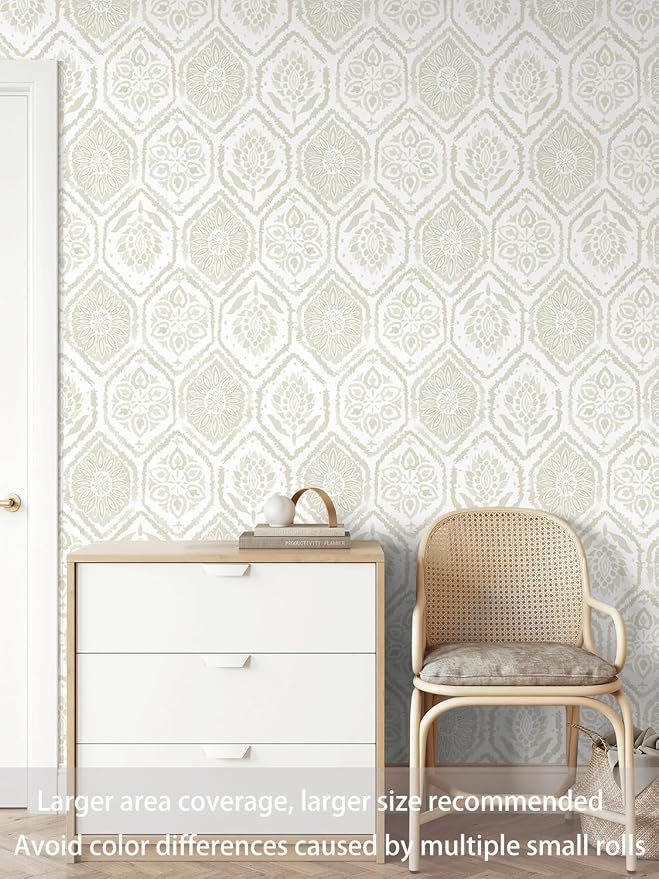 HeloHo Peel and Stick Wallpaper Boho Contact Paper Beige Modern Wall Paper Removable Self Adhesive Geometric Wallpapers for Bedroom Bathroom Cabinet Vinyl Rolls 197"x17.3" - Image 2