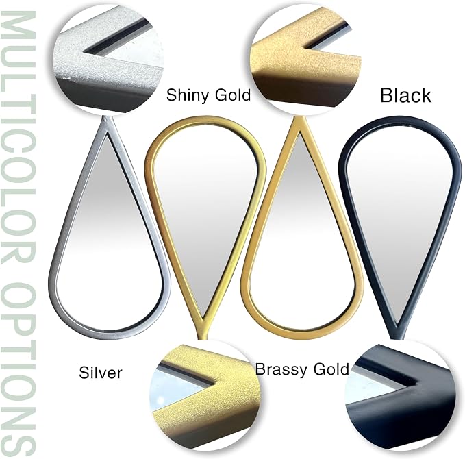 BAODANFU Wall Mirror Decorative Mirrors Mounted Decor Tear Drop Shape Gold for Bedroom Living Room Entryway Bathroom Vanity Brassy Gold Metal Frame, 5-Pack Mirrors Set - Image 5