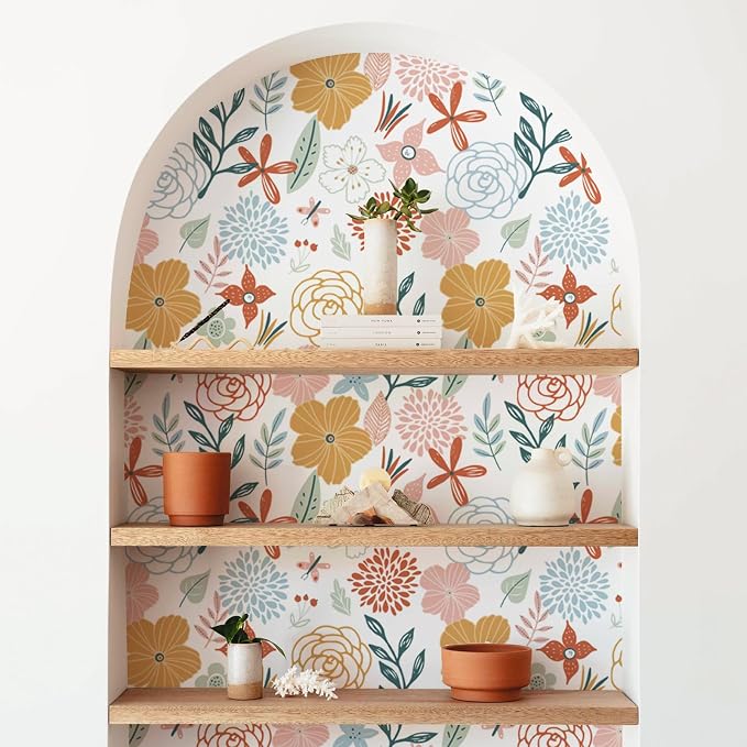 WENMER Floral Peel and Stick Wallpaper - 17.71'472' Boho Pink Floral Contact Paper Self-Adhesive Removable Wallpaper for Bathroom Cabinet Decorative - Image 2
