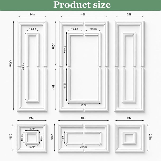 Peel and Stick Wall Molding Kit, Pre Cut Bilinear Frame Wainscoting Panel | 3 Set,Inner and Outer Layer Style,Self Adhesive,Paintable,Premade,24"x60"+13.5"x46.8" - Image 2