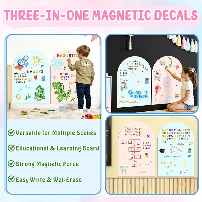 Arch Magnetic Wall Decal Magnet Board for Kids Playroom Peel and Stick 2Pcs | Peel and stick, self adhesive, for toddler bedroom playroom homeschool decor, vinyl drawing learning, 79 magnet alphabet ABC - Image 6
