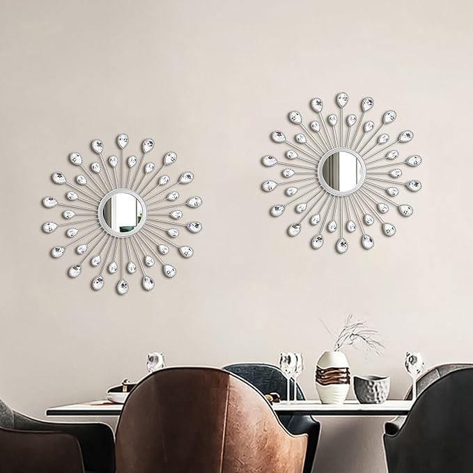 2 Pack Metal Mirrors for Wall Boho Sunburst Wall Mirror Home Decor Modern Decorative Wall Art for Bedroom Living Room Entryway - Image 6