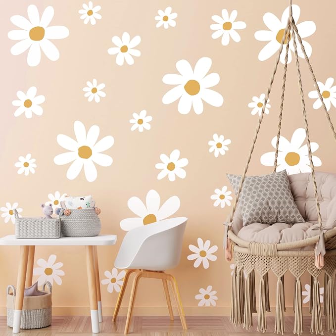 TaoBary 12 Sheet White Daisy Wall Sticker Decal Large Flower Wall Decal | Removable Flower Wall Sticker, Big Floral Decal, Daisy Bedroom Room Decor, Peel and Stick, Nursery Home Wall Decor by TaoBary