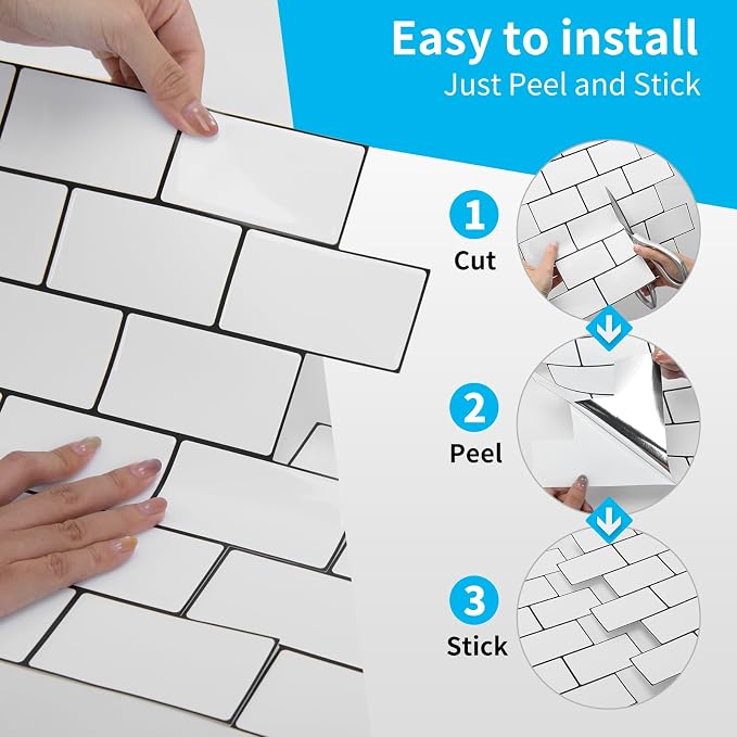 Art3d Subway Peel and Stick Backsplash, 10-Sheet, White with Black Grout - Image 6