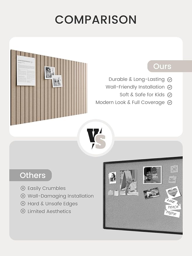 Bumusty 36"x 24" Large Felt Bulletin Board Tiles,Taupe | 6-Pack Cork Board Alternative, Wall Decor, 30 Pushpins, 30 Adhesive Tabs, Vision Board, Office, Classroom, Home, Dorm - Image 7
