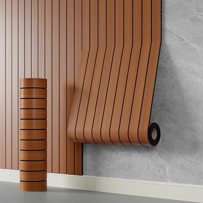 YLL YLL PVC Slat Wall Panel Peel and Stick 236"x 15.7" Faux Walnut Wood Grain Slat Panel Self-Adhesive Wallpaper Soundproof 3D Wall Panels by YLLYLL