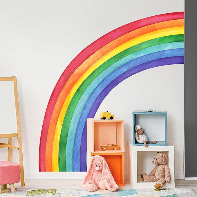 Supzone Large Rainbow Wall Decals, Mural Watercolor Half Rainbow Wall Stickers Peel and Stick Vinyl Wall Art Decor for Girls Bedroom Kids Nursery Living Room Playroom Toddler | Peel and Stick Vinyl Wall Decor for Girls Bedroom Kids Nursery Living Room ... - Image 4
