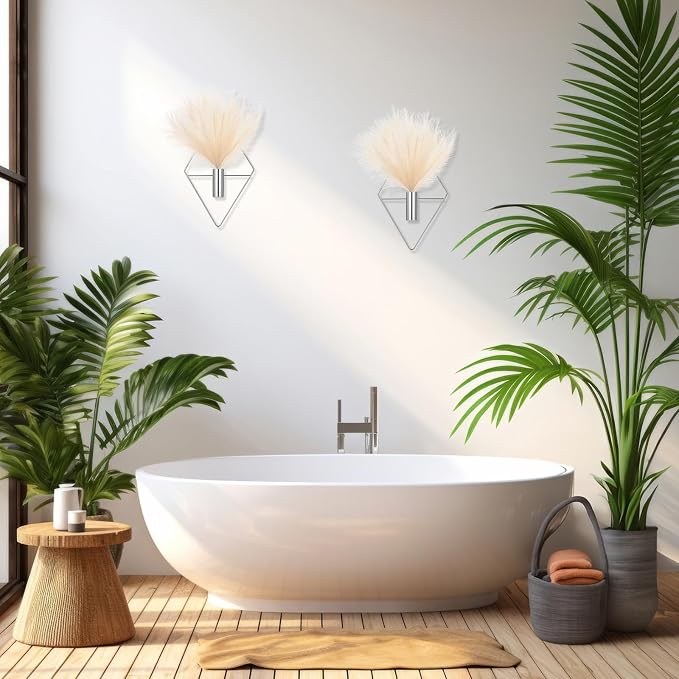 Canlierr 2 Pcs Hanging Planters Wall Decor for Indoor, Metal Vase | Artificial Plants Included Pampas Grass, Geometric Boho Wall Art, Bathroom Bedroom Living Room Decor, Metal Holders - Image 6