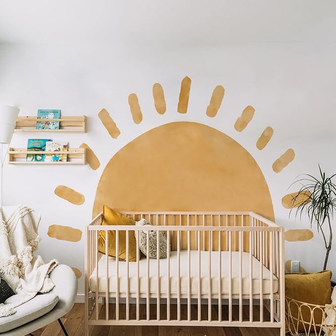 Extra Large Arched Boho Sun Mural for Nursery and Classroom | 94.49" x 70.87" Watercolor Texture Fabric Decal, Peel and Stick Huge Sun Rise Wall Mural for Classroom and Nursery by astrkiz
