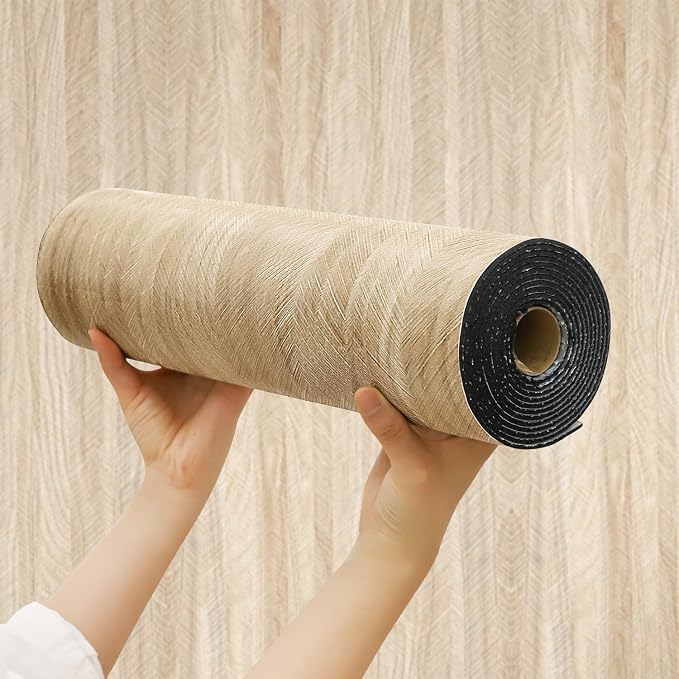 Chejiaye Peel and Stick 3D Wall Panel -23.6"x118"Soundproof Self-Adhesive Wall Sticker, Removable Thick PVC Slat Contact Paper for Kitchen Bedroom,Ceiling Wall Decoration Wood Grain (Log Color) by Chejiaye