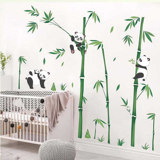 Panda Decor Wall Stickers Bamboo Wall Art Decals, Green Plants Peel and Stick Wall Murals for Baby Kids Bedroom Nursery Living Room Decor, Vinyl Material - Image 3