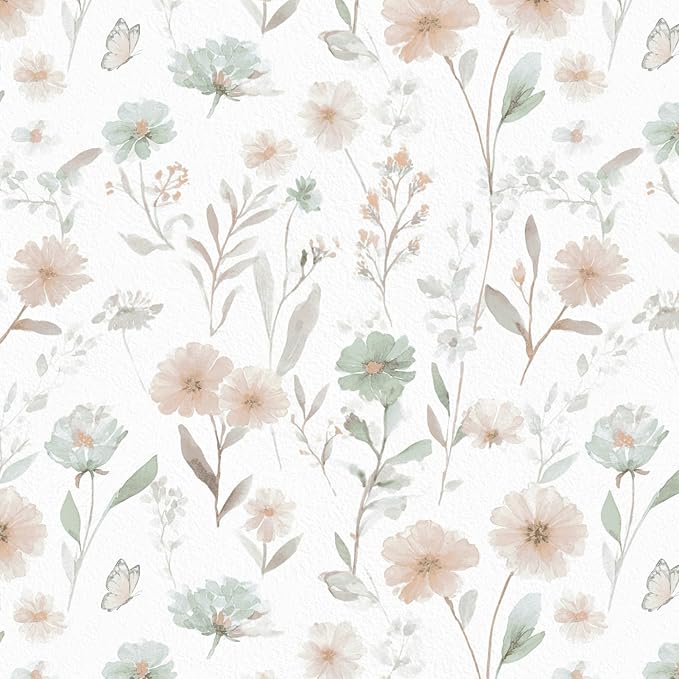 Ismoon Floral Peel and Stick Wallpaper Boho Wallpaper 17.3in x 16.4ft Pink and Green Contact Paper Watercolor Flower Removable Wall Paper for Bedroom Nursery Kitchen Girls Room Vinyl by Ismoon