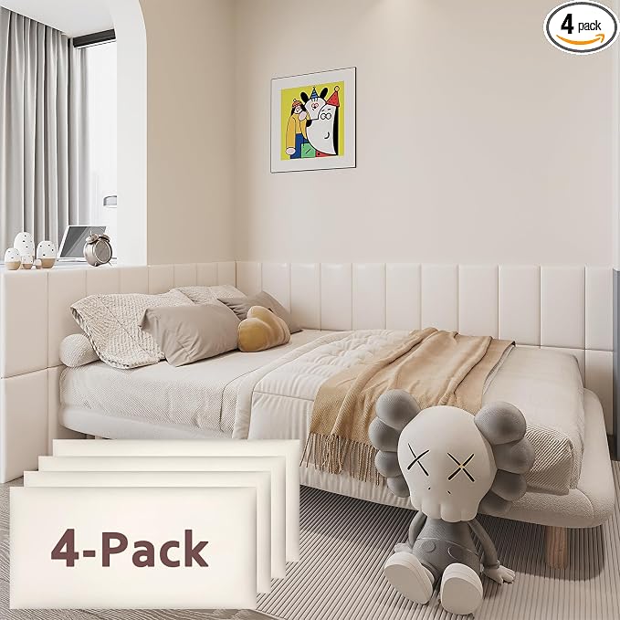 YU LI 3DH 3D Anti-Collision Wall Padding for Kids Self-Adhesive 4PCS White headboard Panels for Wall Peel and Stick headboard by YULI3DH