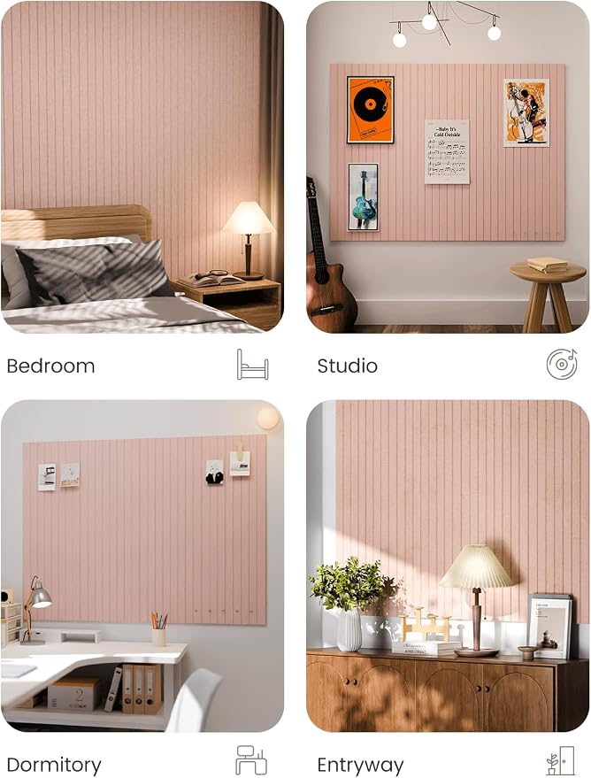 Fluxynara 48" x 36" Large Felt Bulletin Board, Pink | 12 Pack Cork Board Alternative with 60 Safe Adhesive Tabs, Pin Boards for Wall Decor, Home, Office, Classroom,Dorm - Image 7