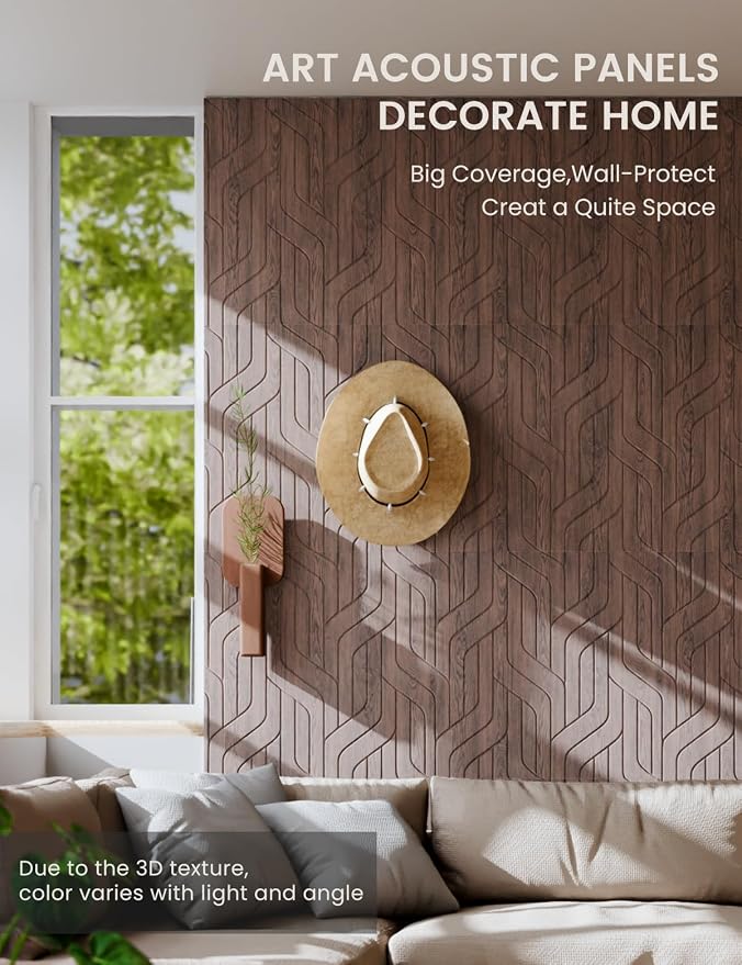 Fluxynara 6-Pack Large Felt Bulletin Board, Walnut Artistic | 70.87" x 47.24" Cork Board Alternative, Acoustic Wall Panels with 60 Adhesive Tabs for Recording Studios and Home Offices - Image 4
