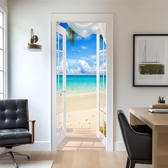artfanke 3D Door Sticker Peel and Stick 33.5"x84.6"- Self-Adhesive Door Murals Poster Wallpaper - Seascape Wall Decals for Home Decor (2 Sheets/Set) - Image 8