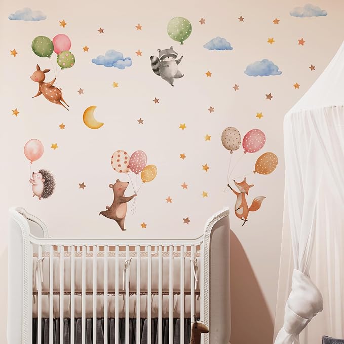Watercolor Jungle Animal Wall Decal, Removable Nursery Woodland Animals,Cloud,Stars,Balloon Wall Stickers for Kids Boys and Girls Room, Bedroom & Toddler Room Decor (Balloon Animal Decals 84) - Image 7